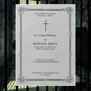Ron Kray Funeral Order Of Service (1995)