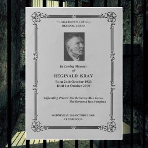 Reg Kray Funeral Order Of Service (2000)