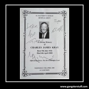 REG KRAY SIGNED FUNERAL ORDER OF SERVICE