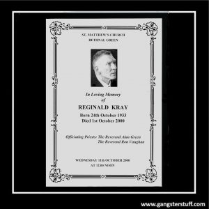 ORIGINAL REG KRAY FUNERAL ORDER OF SERVICE CARD