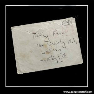 HANDWRITTEN REG KRAY ENVELOPE TO BILLY KNOX