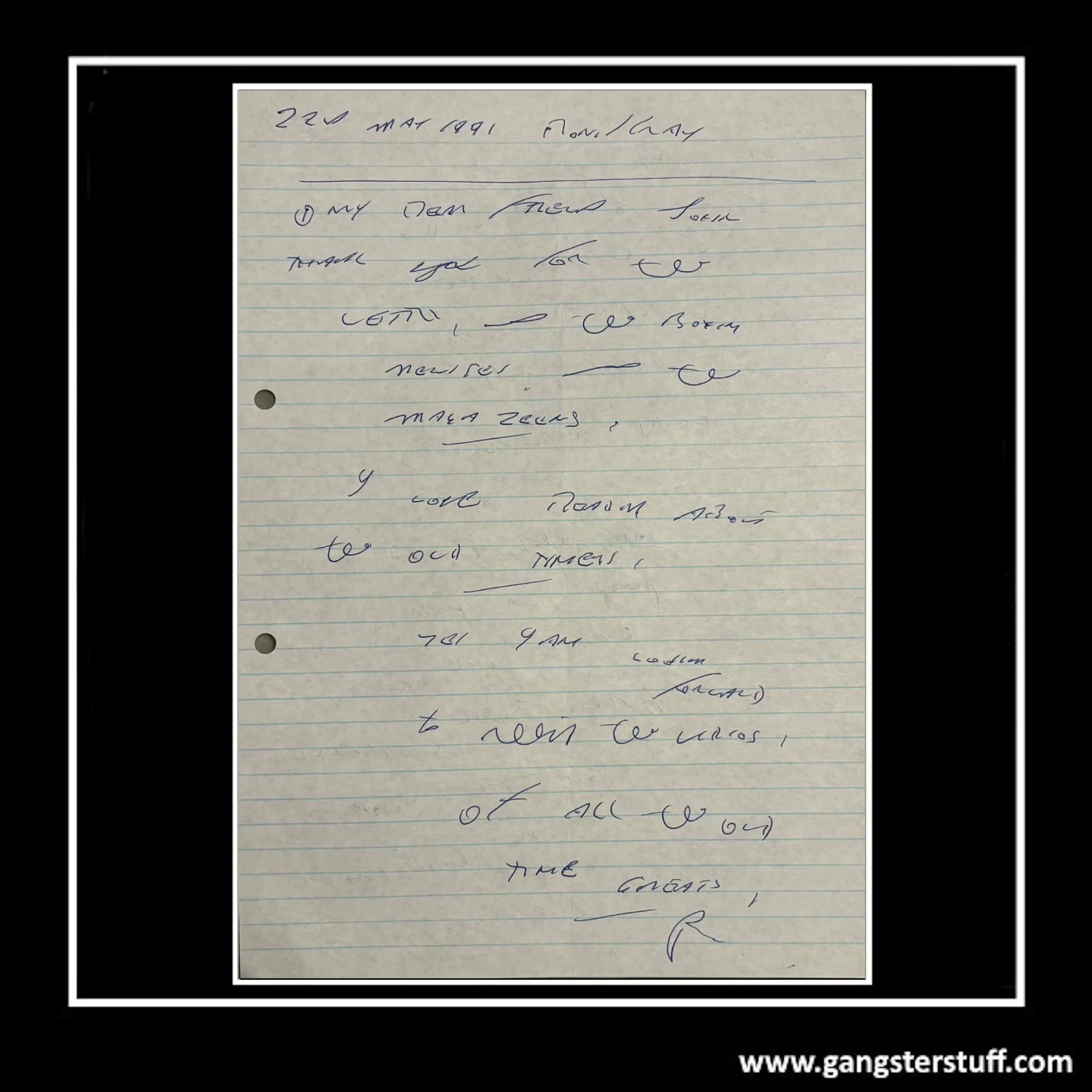 Handwritten Ron Kray Letter