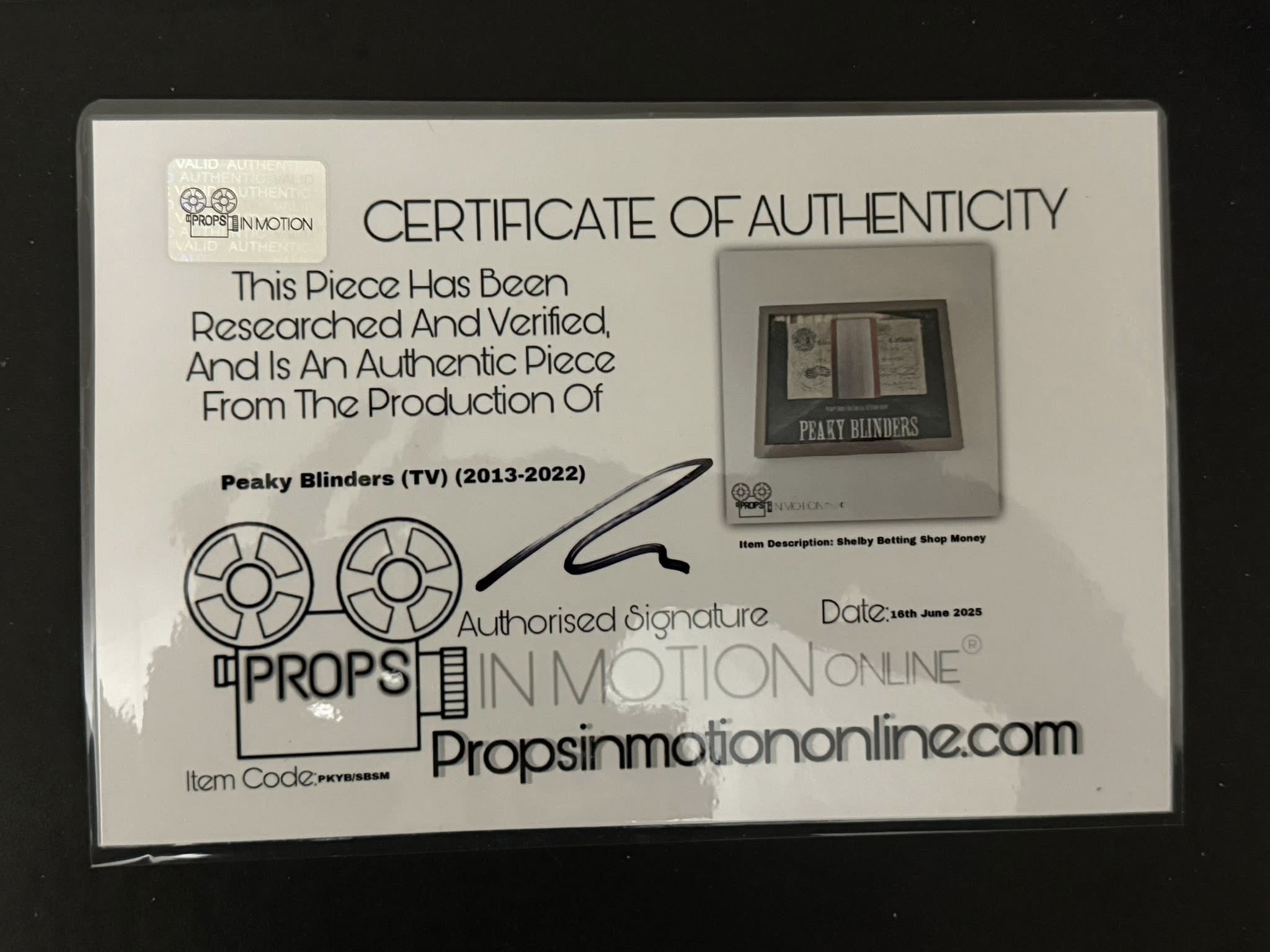 PEAKY BLINDERS SCREEN USED TV PROP BANKNOTE WITH COA - Image 4