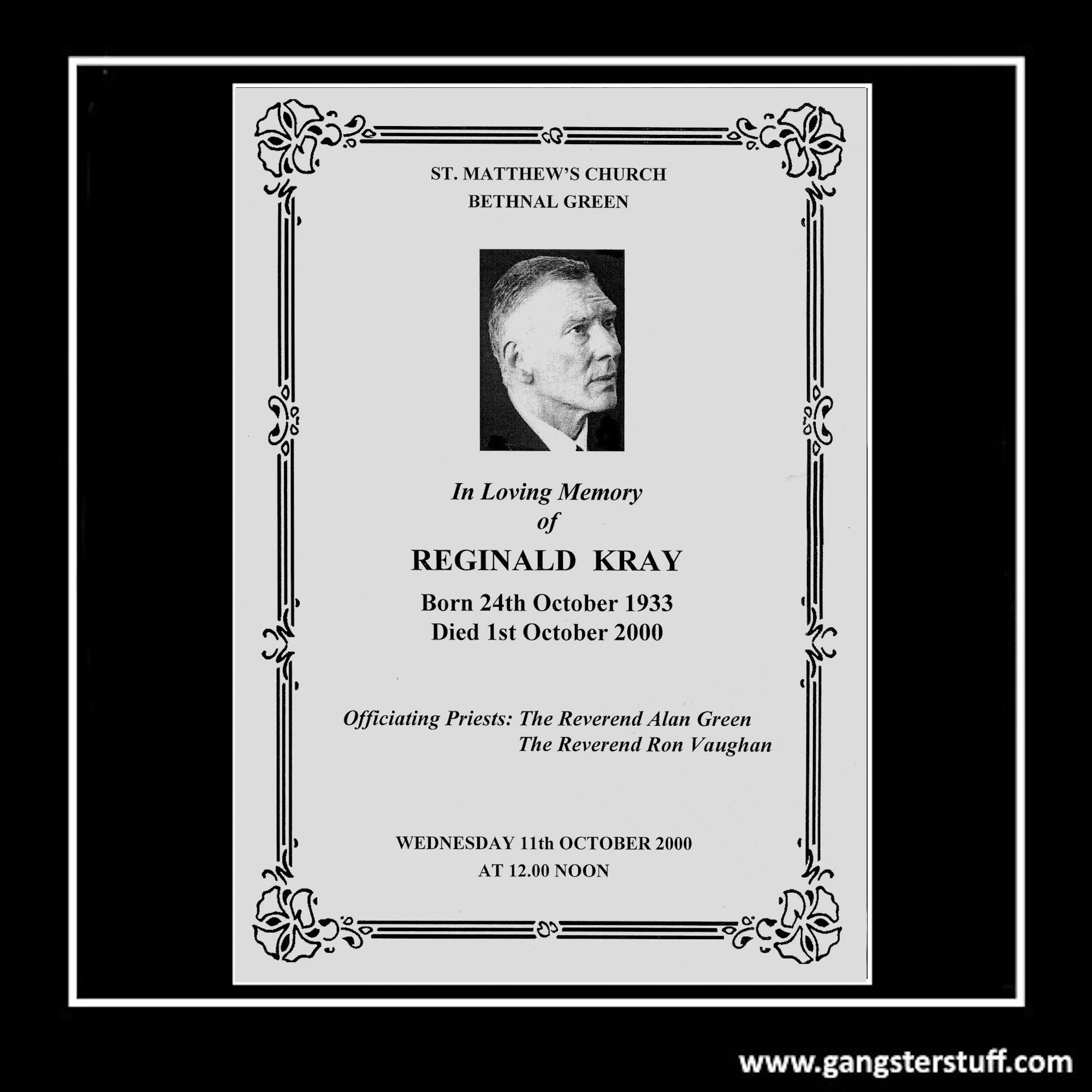 Reg Kray Funeral Order Of Service