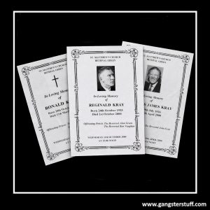 THREE KRAY BROTHERS FUNERAL ORDER OF SERVICES (REPLICA)
