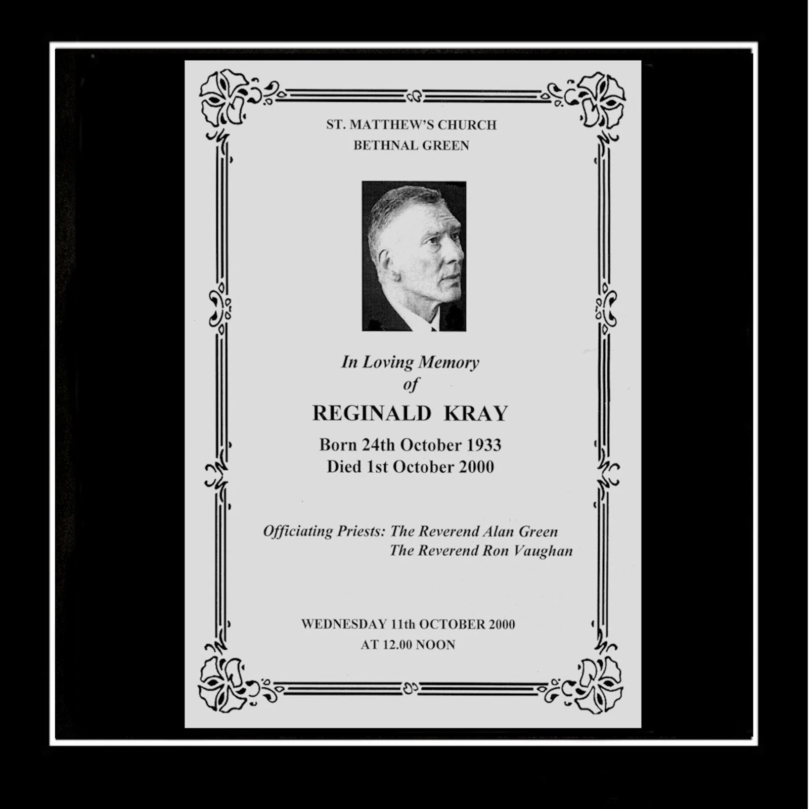 REG KRAY FUNERAL ORDER OF SERVICE (REPLICA) - Image 2