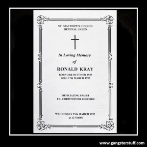 RON KRAY FUNERAL ORDER OF SERVICE (REPLICA)