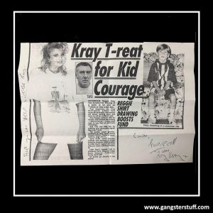 HAND SIGNED REG KRAY ‘KRAY TREAT’ NEWPAPER FLYER – FULL SIGNATURE