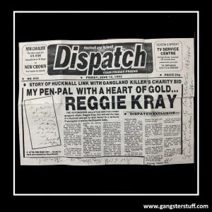 HAND SIGNED REG KRAY 'DISPATCH' NEWPAPER FLYER - FULL SIGNATURE